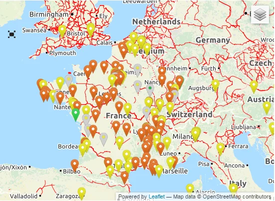 carte des ateliers de réparation de vélos d'occasion