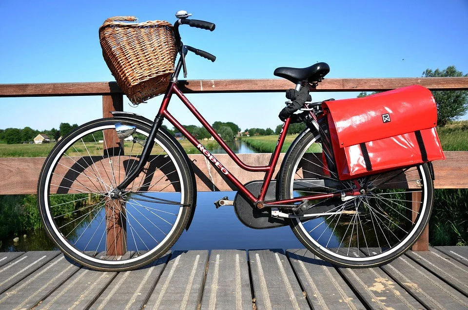 vélo d'occasion avec sacoches rouges