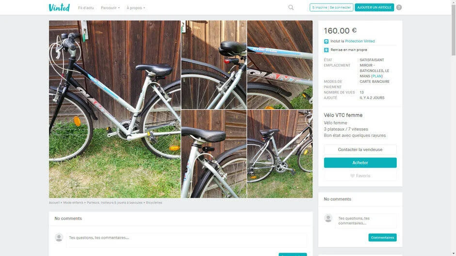 Annonce vélo d'occasion sur vinted.fr