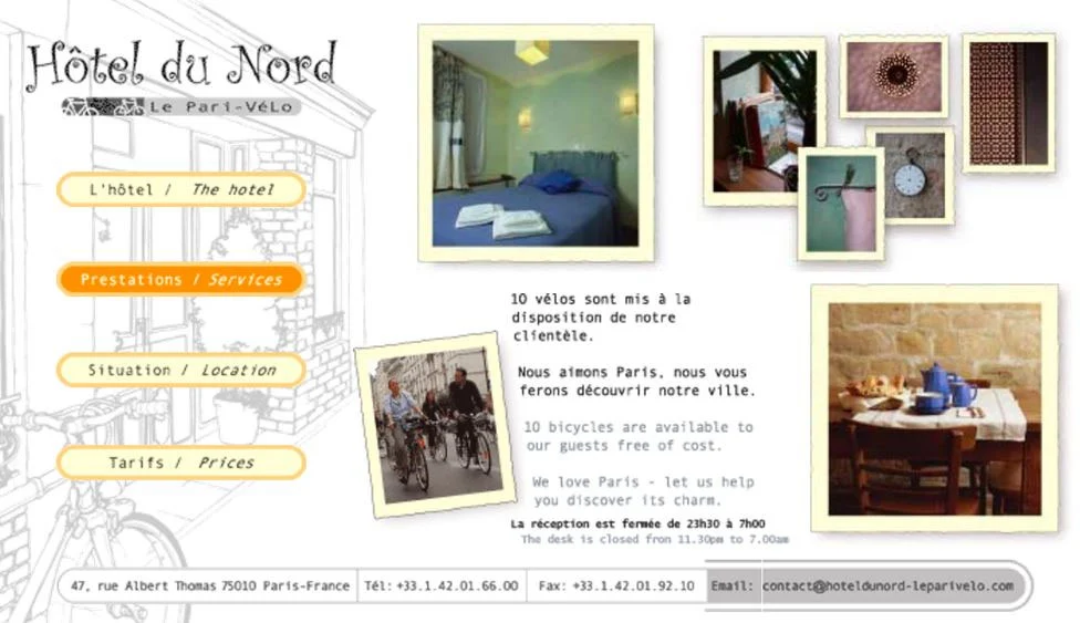 capture d'écran de l'hotel du nord pro vélo