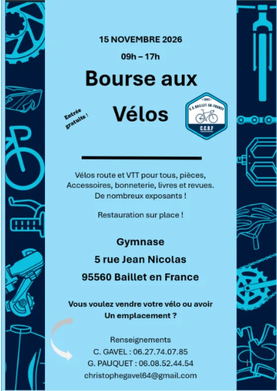 Affiche de la bourse aux vélos à Baillet-en-France du 15 novembre 2026