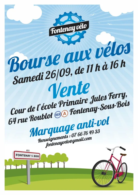 Affiche de la bourse aux vélos à Fontenay-sous-bois du 26 septembre 2026