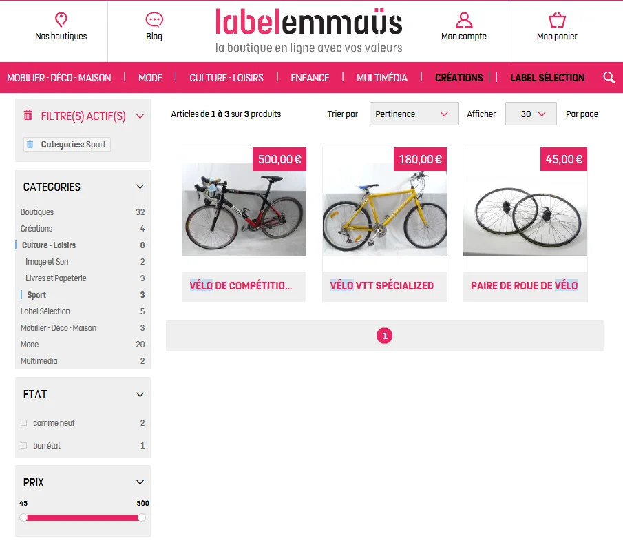 vente de vélos d'occasion chez label emmaus