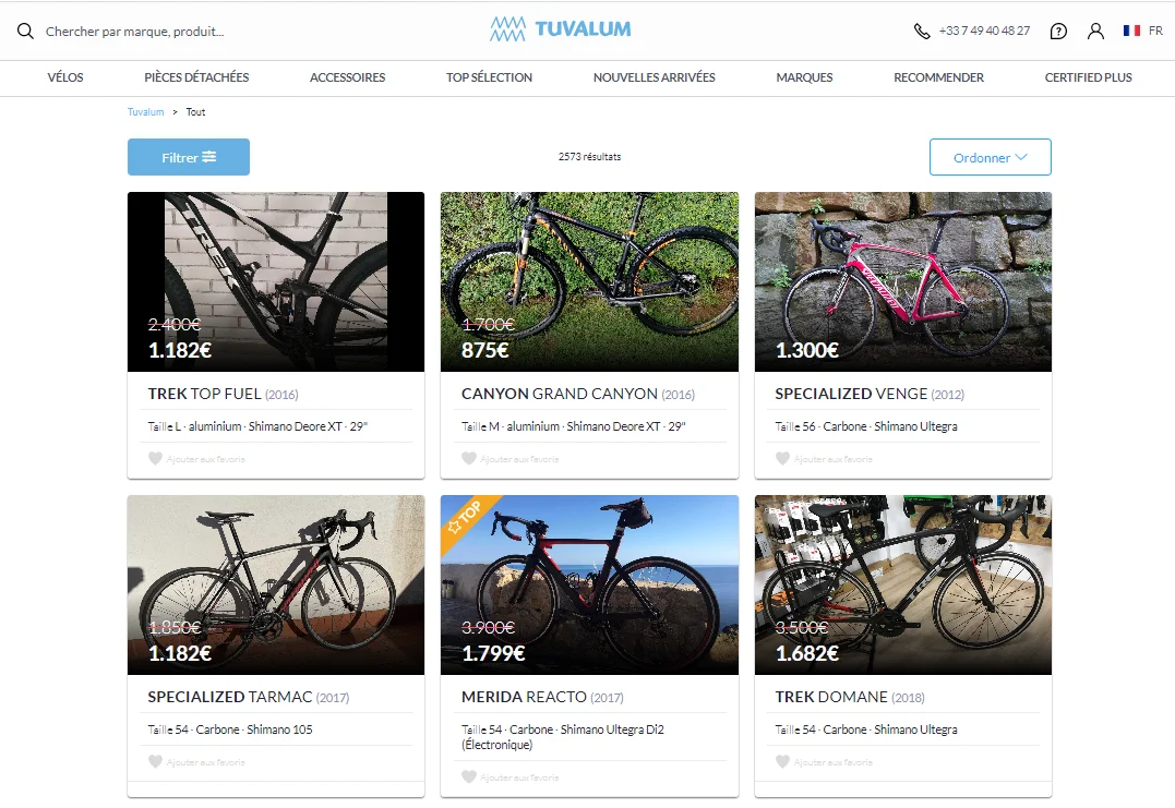 Annonces de vélos de course et de VTT d'occasion