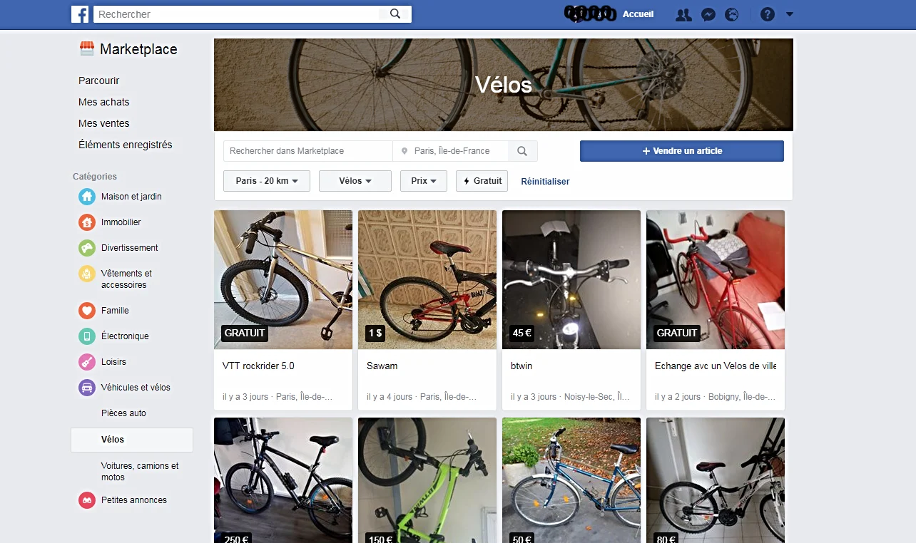 annonces vélos d'occasion sur facebook